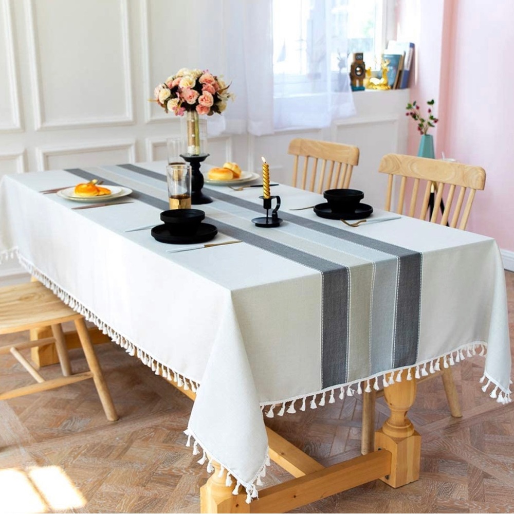 Cotton Linen Tablecloth with Tassels